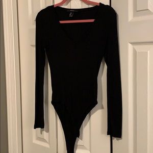 Black Textured Long Sleeve Bodysuit